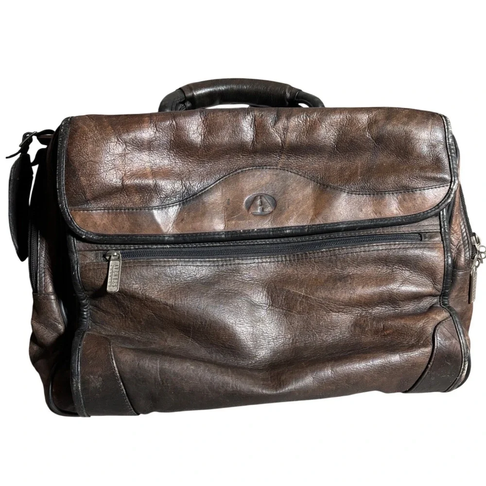 Avenues in America Mens Brown Leather Briefcase Laptop Bag Distressed Vintage